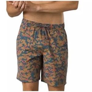 PrAna Metric E-Waist Fresca Camo Pattern Mens L  8" Quick Dry UPF 50+ Shorts NWT